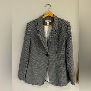 Spiegel Women’s 8 Gingham Blazer Black White Lined Pads 90’s Vintage Suit Jacket